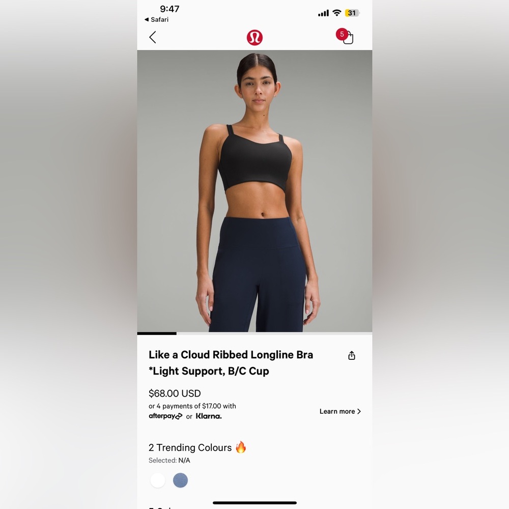 Black Ribbed Lululemon Longline Like a Cloud Bra